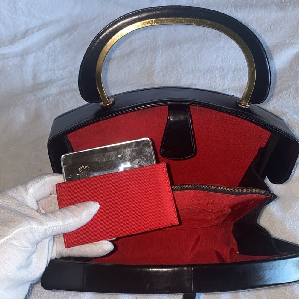 π₯β€οΈππ» EUC Coblentz Original 1950s Vintage Black Structured Handbag ππ»β€οΈπ₯ - Picture 14 of 16